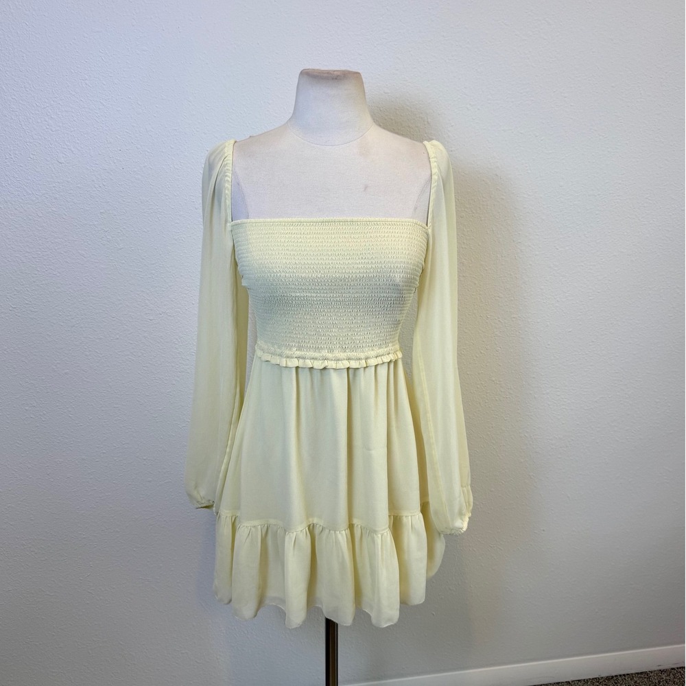 Aritzia Wilfred Tempest Long Sleeve Tiered Mini Dress Sz Small Sheer Milkmaid‎